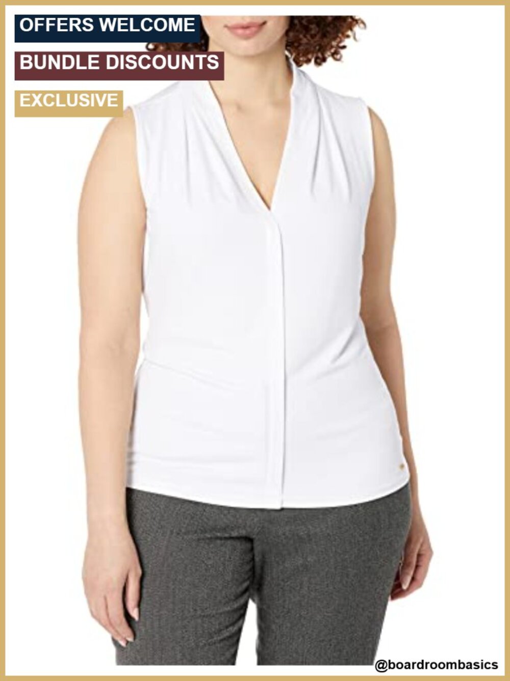 Sleeveless V-Neck Knit Tank Top with Hardware